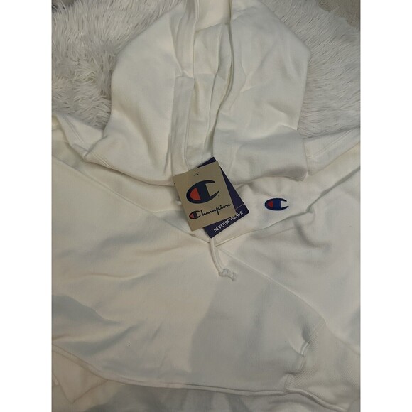 New CHAMPION Size Medium White Reverse Weave Cropped Hoodie Women’s - Picture 2 of 4